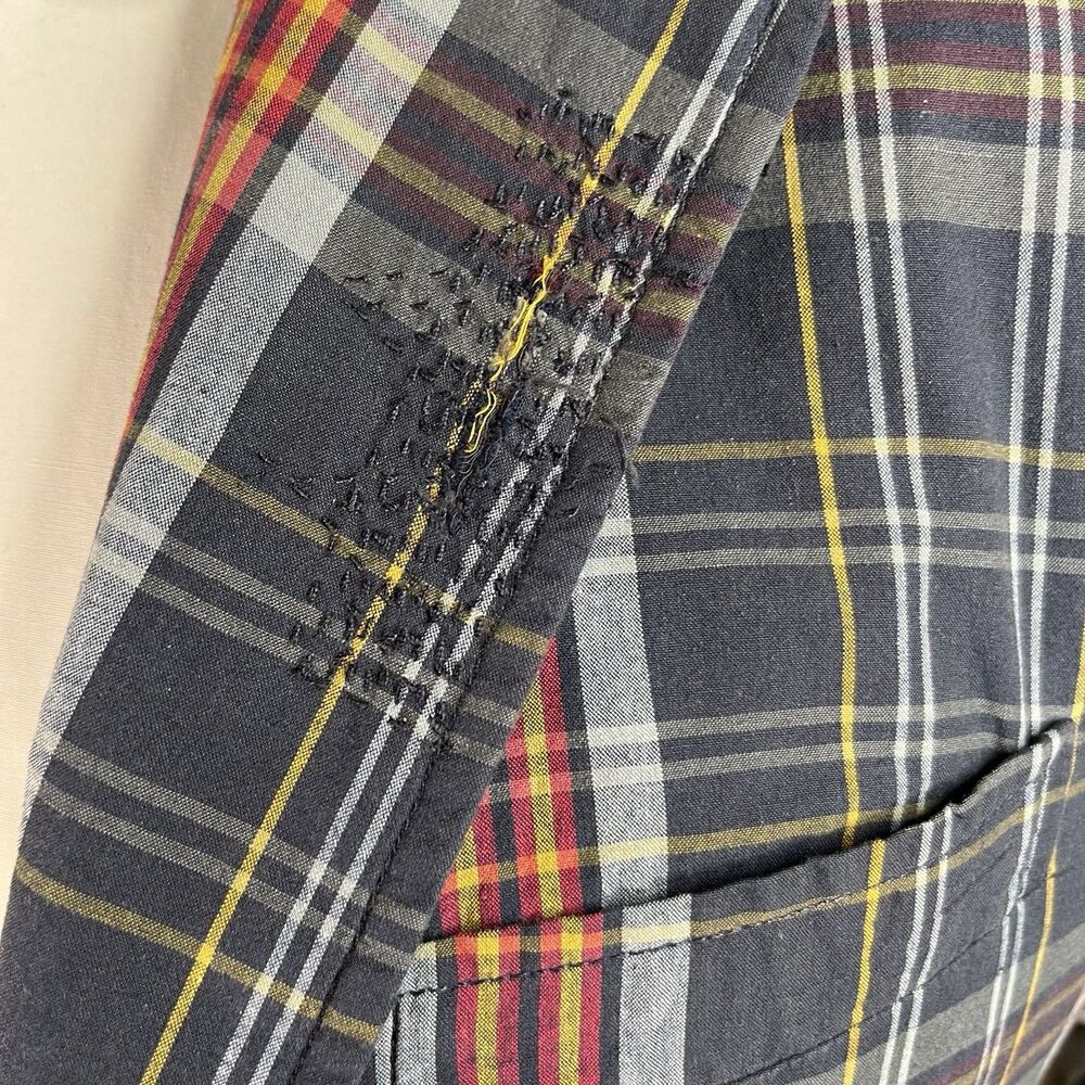 Polo Ralph Lauren Vtg 90s Distressed Madras Plaid Sport Coat Blazer 44R Preppy - Picture 8 of 16